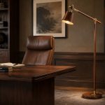 Executive Office Elegance: Walnut & Leather Task Floor Lamp